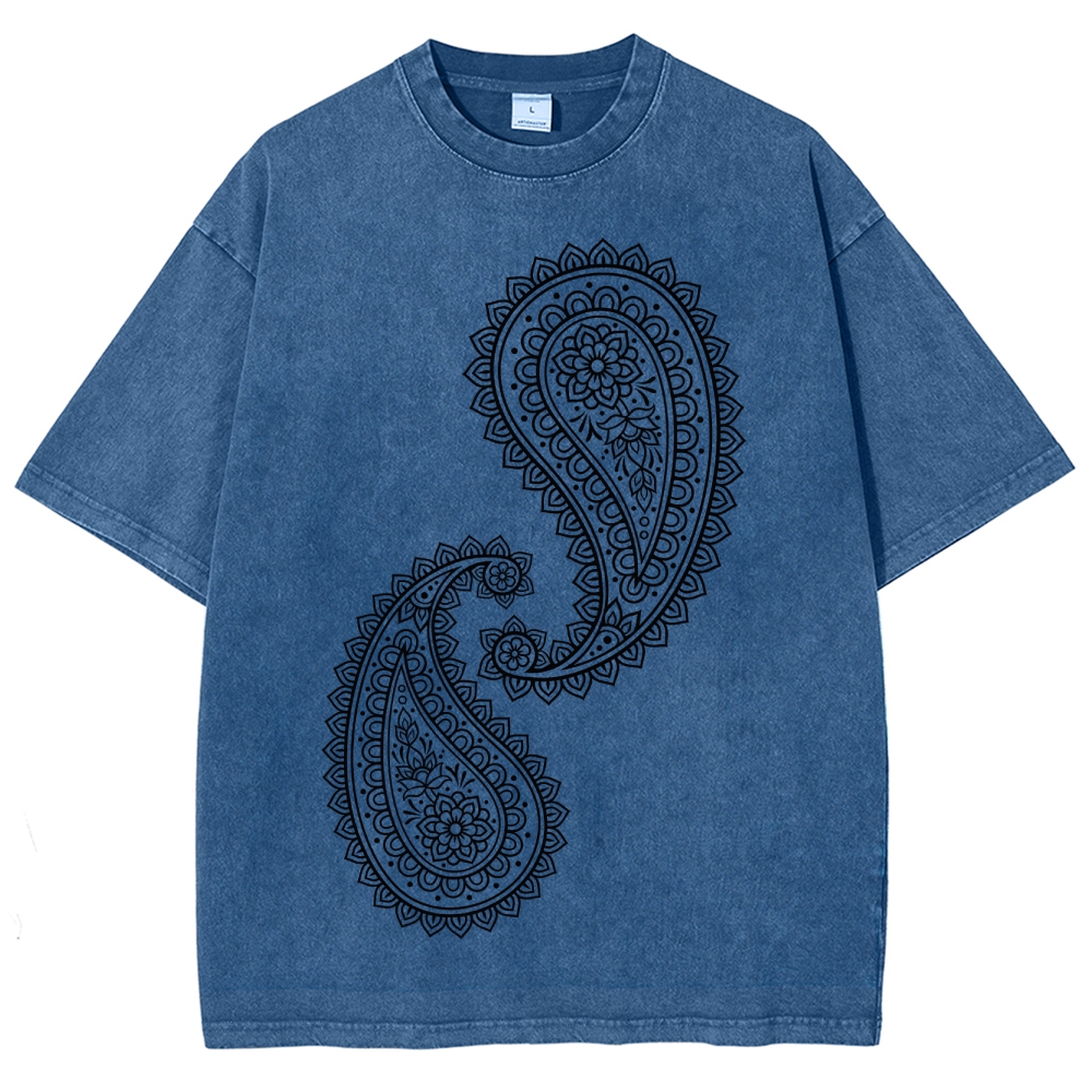Paisley Pattern Washed Vintage Short Sleeves T-Shirt