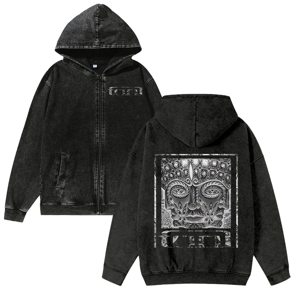 Unisex Tool Washed Cotton Zipper Hooded Hoodie