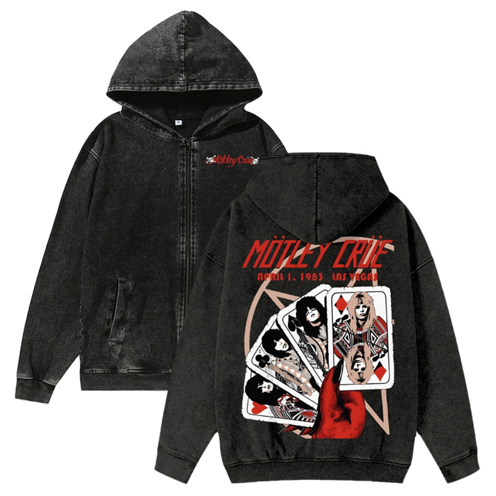 Unisex Motley CrueWashed Cotton Zipper Hooded Sweatshirt