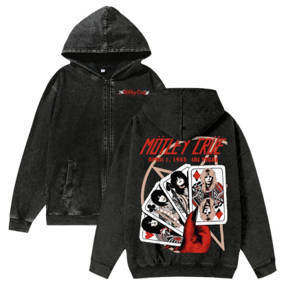 Unisex Motley CrueWashed Cotton Zipper Hooded Sweatshirt