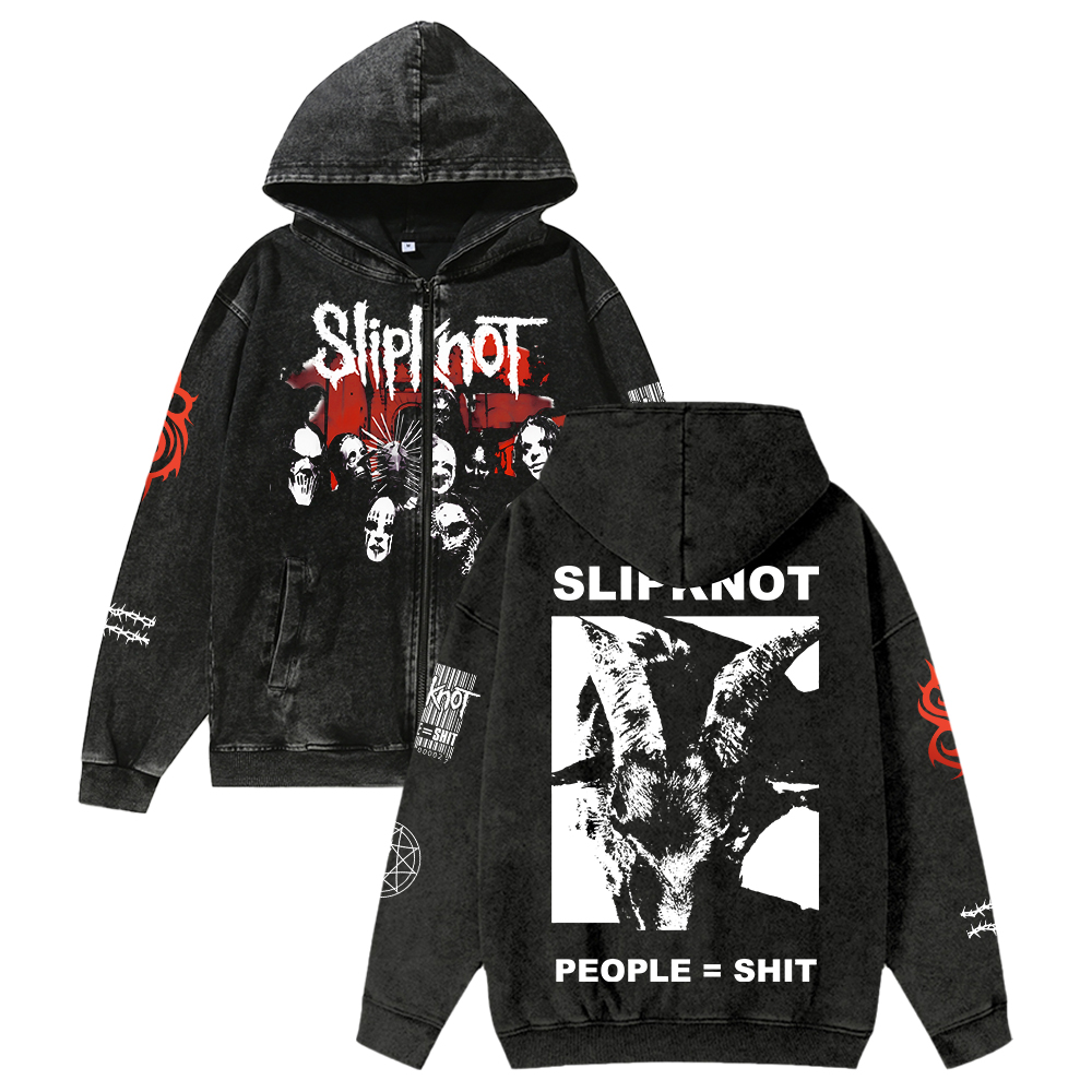 Unisex Vintage SlipKnot Band Washed Cotton Zipper Hooded Sweatshirt
