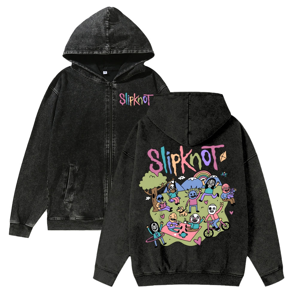 Unisex SlipKnot Washed Cotton Zipper Hooded Sweatshirt