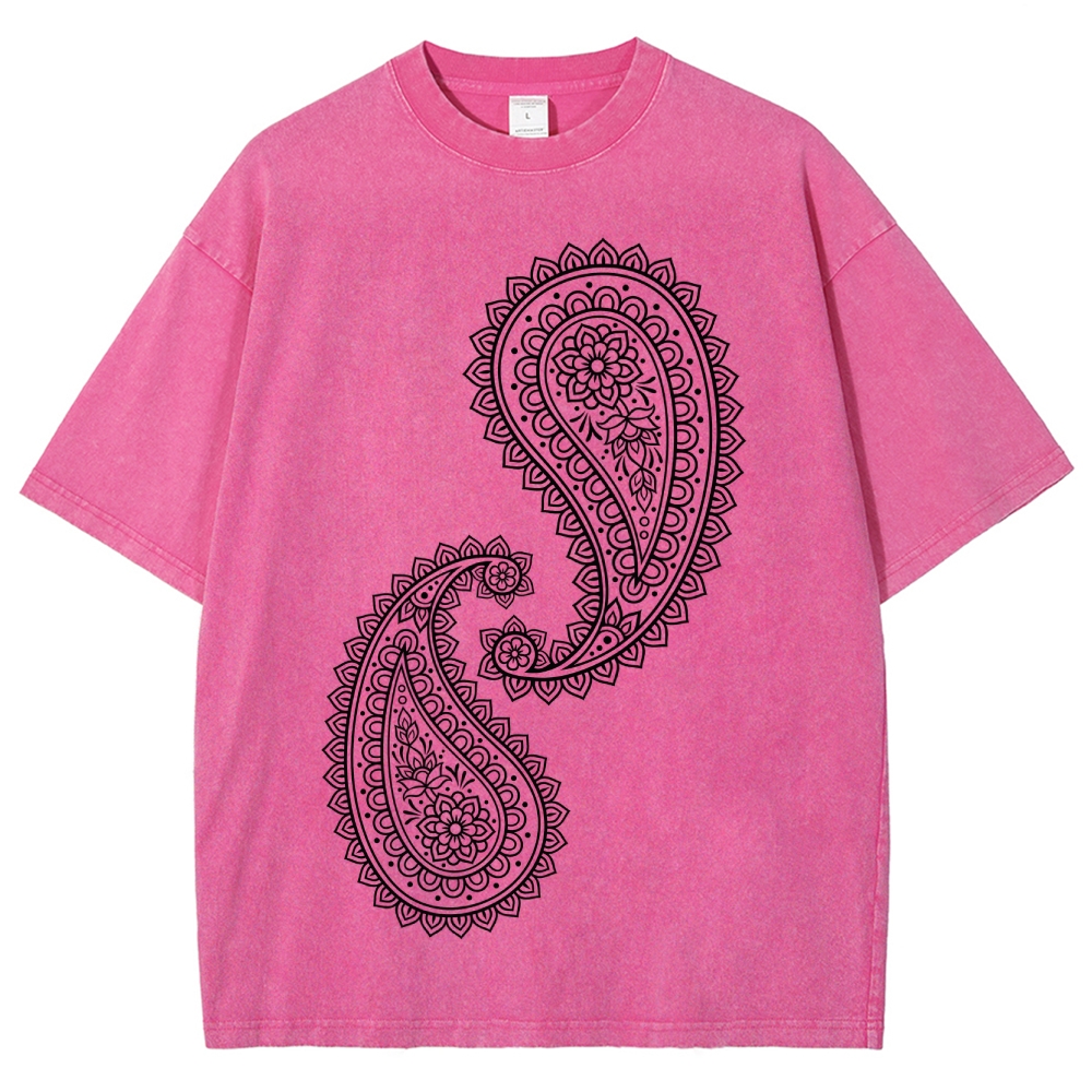 Paisley Pattern Washed Vintage Short Sleeves T-Shirt