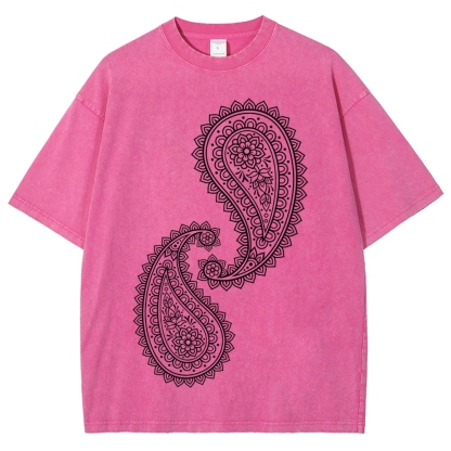 Paisley Pattern Washed Vintage Short Sleeves T-Shirt