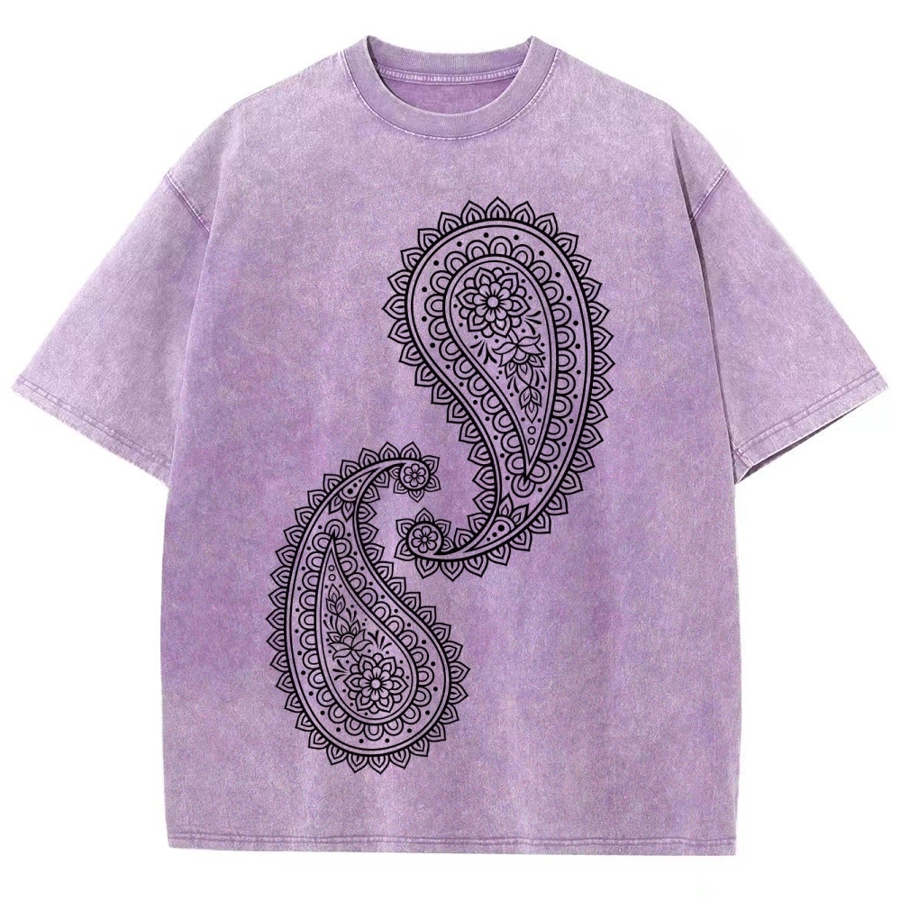 Paisley Pattern Washed Vintage Short Sleeves T-Shirt