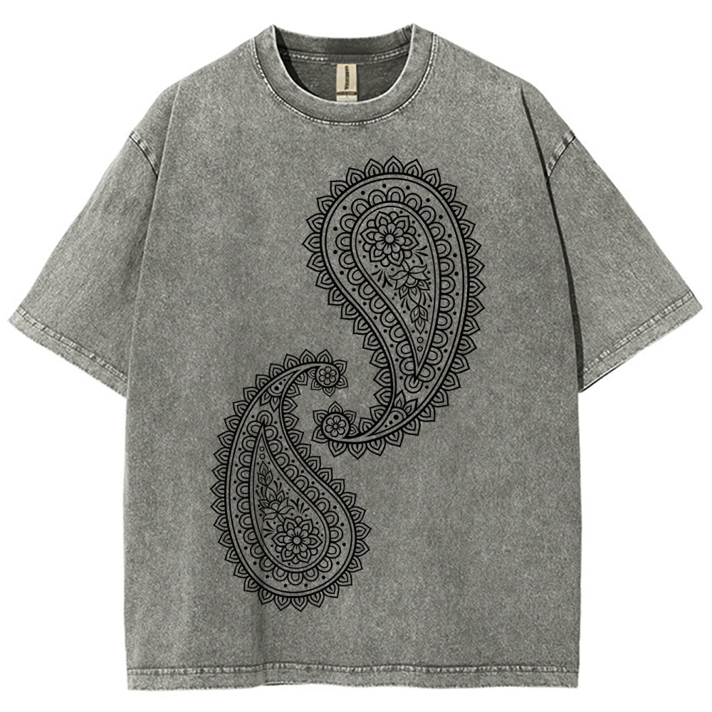 Paisley Pattern Washed Vintage Short Sleeves T-Shirt