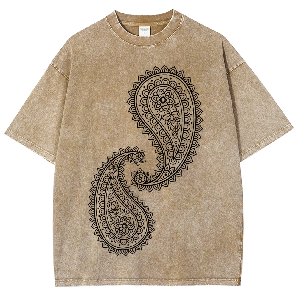 Paisley Pattern Washed Vintage Short Sleeves T-Shirt