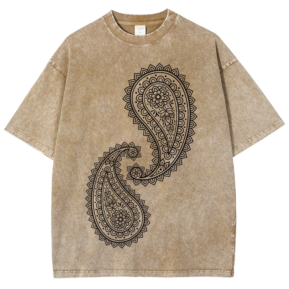 Paisley Pattern Washed Vintage Short Sleeves T-Shirt