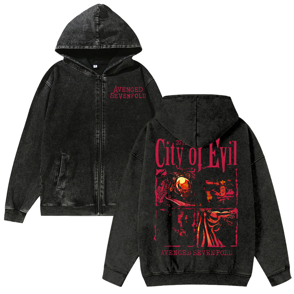 Unisex  Avenged Sevenfold Washed Cotton Zipper Hooded Sweatshirt