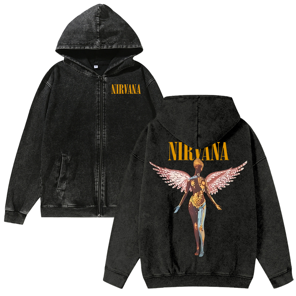 Unisex Nirvana Washed Cotton Zipper Hooded Sweatshirt