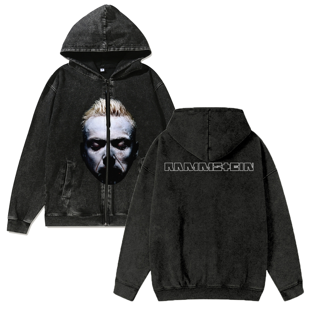Big Face Band Unisex Washed Cotton Zipper Hooded Sweatshirt