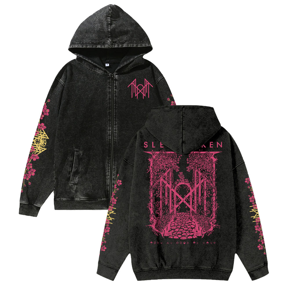 Unisex Vintage Band Washed Cotton Zipper Hooded Sweatshirt