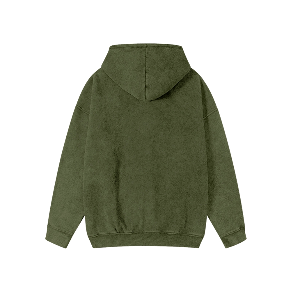 Customized Unisex Washed Cotton Zipper Hooded Sweatshirt