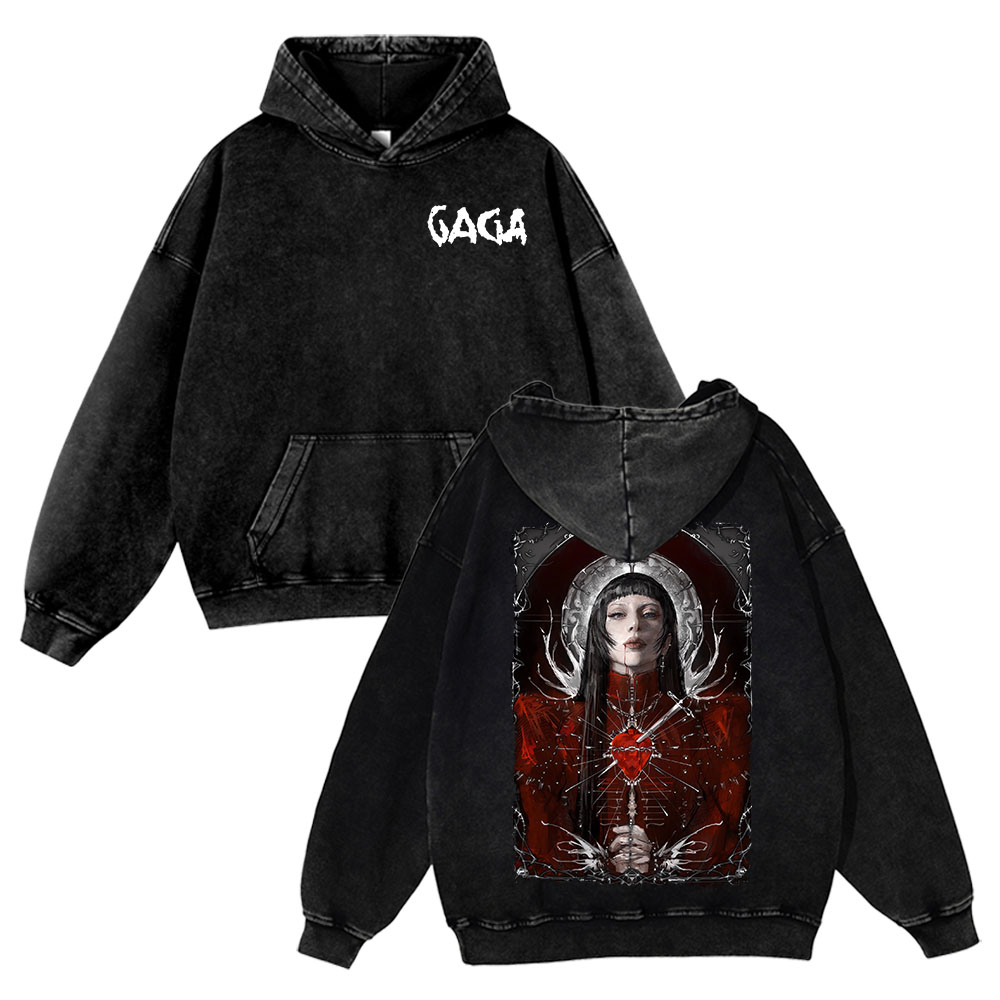Unisex Fit Vintage Lady Gaga Washed Hoodie