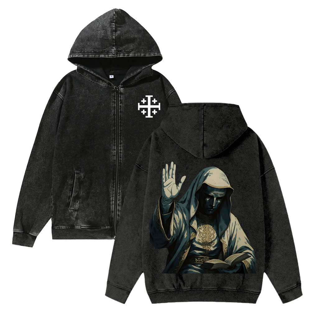 Unisex Baldwin IV Washed Cotton Zipper Hooded Sweatshirt