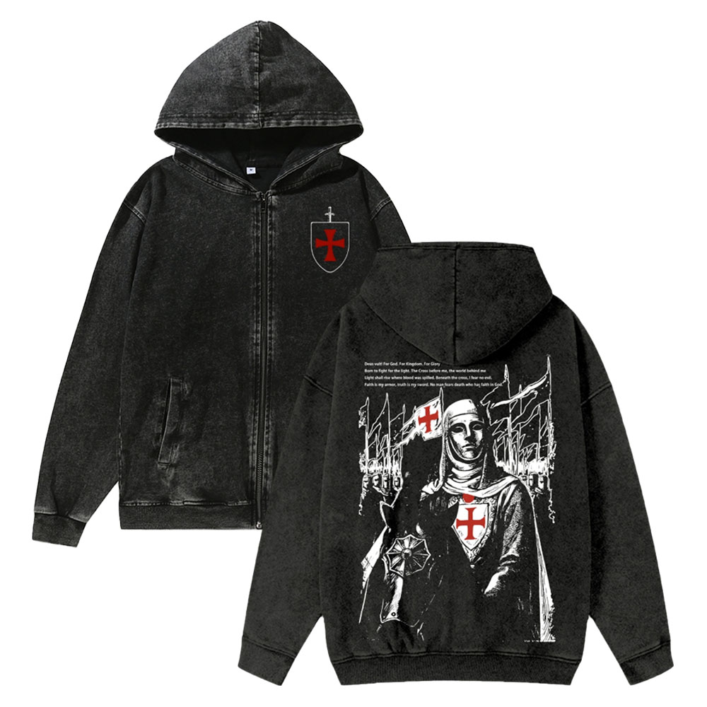 Unisex Baldwin IV Washed Cotton Zipper Hooded Sweatshirt