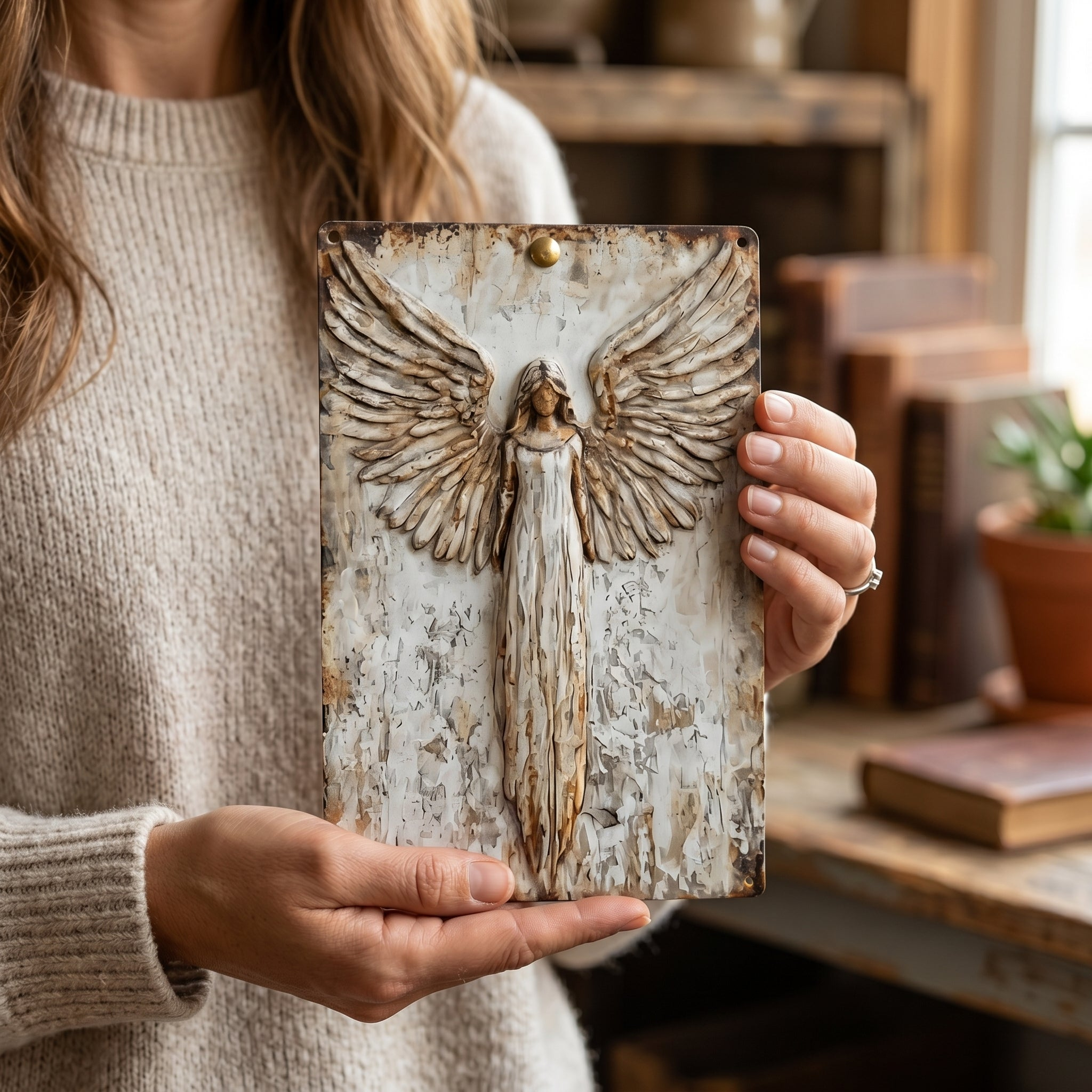 Rustic Guardian Angel Metal Wall Art