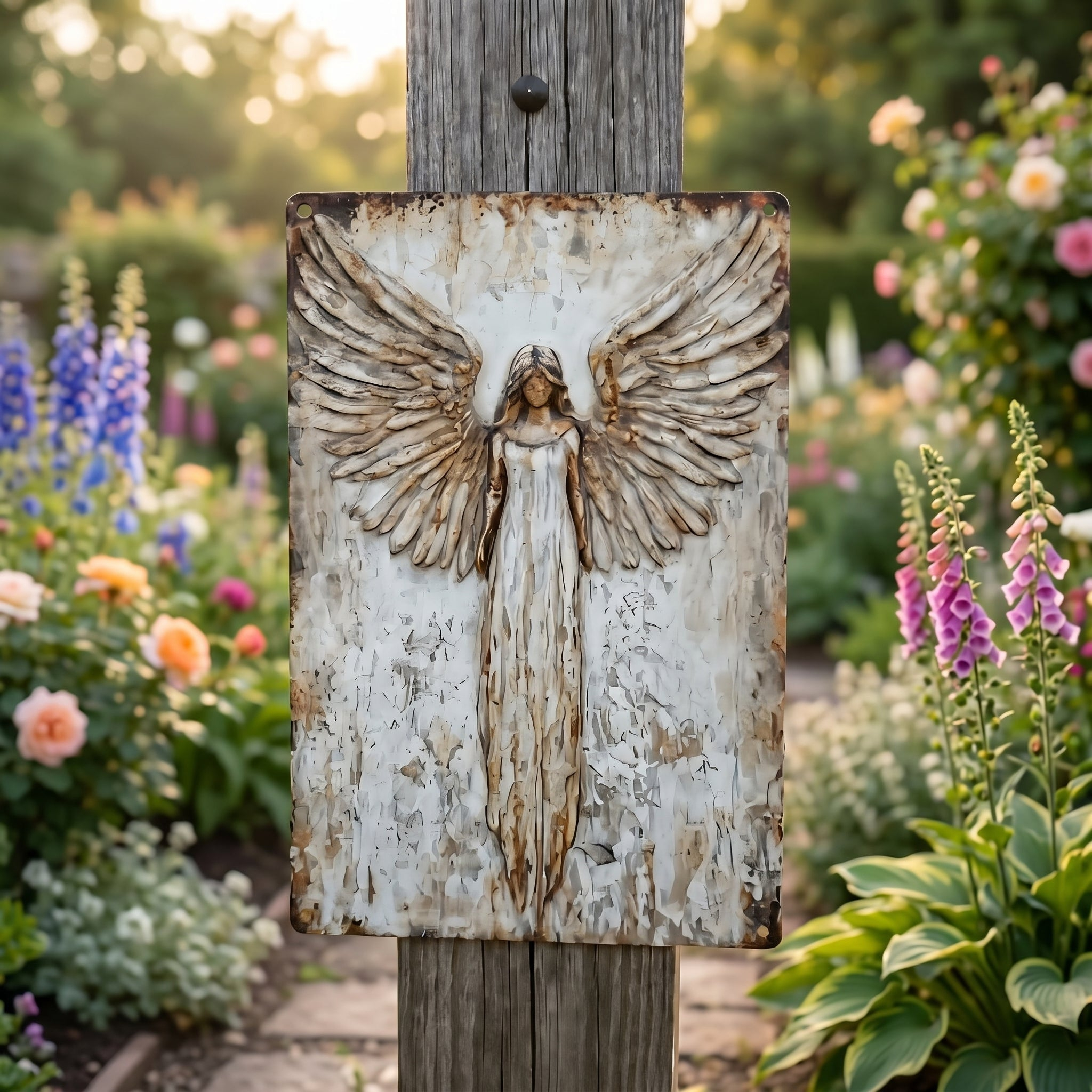 Rustic Guardian Angel Metal Wall Art