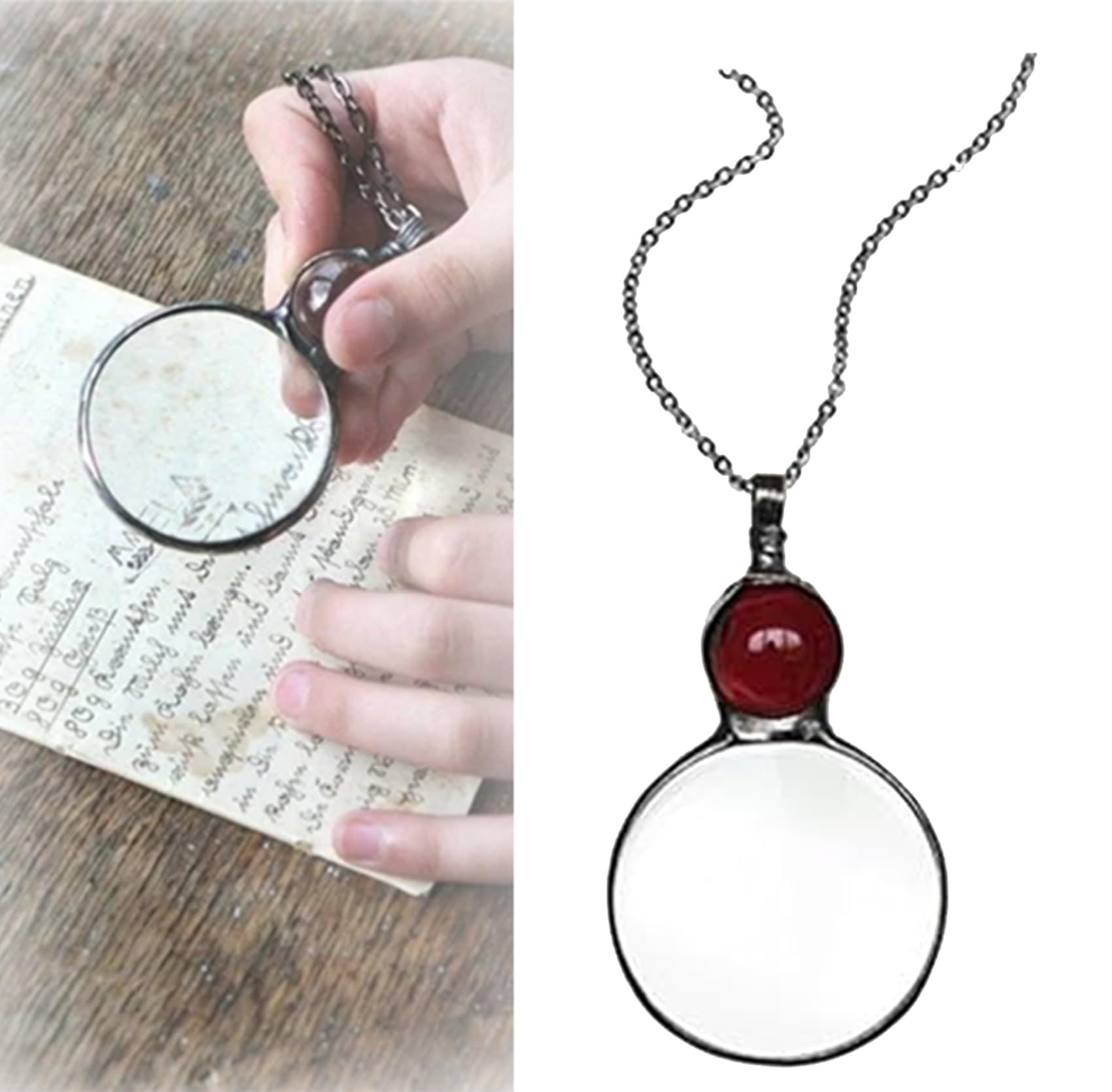 Magnifying Glass Necklace Gift, Reading Magnifier Magnifying Lens for Book Newspaper