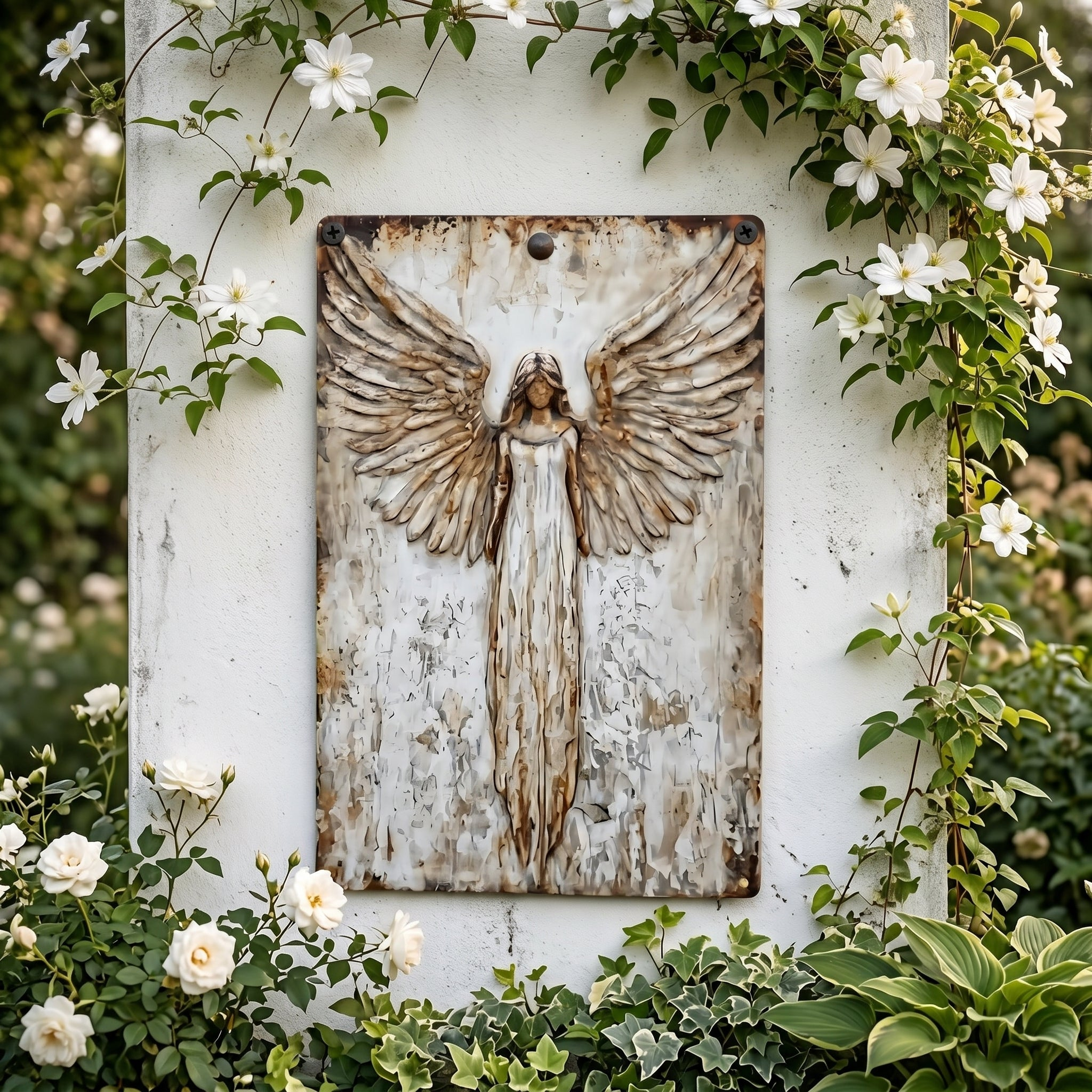 Rustic Guardian Angel Metal Wall Art