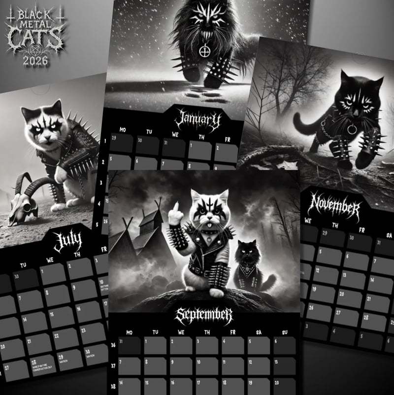 🤘Black Metal Cats 2026 Wall Calendar