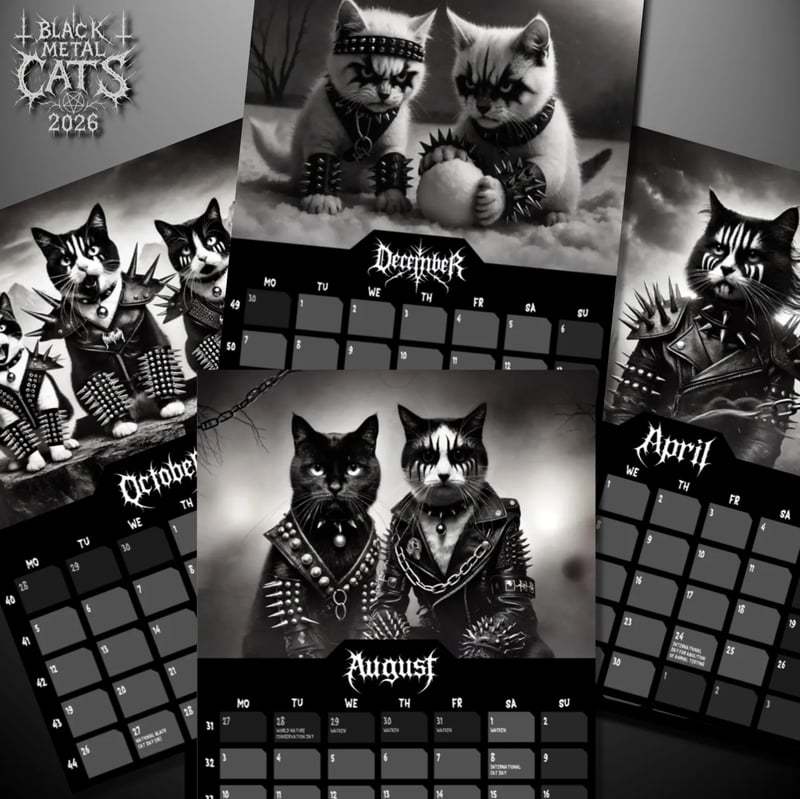 🤘Black Metal Cats 2026 Wall Calendar