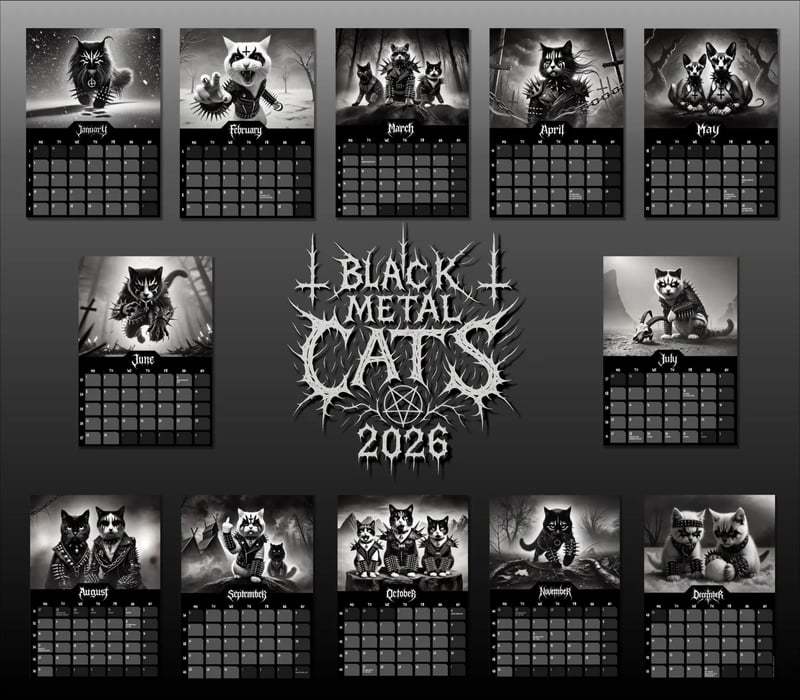 🤘Black Metal Cats 2026 Wall Calendar