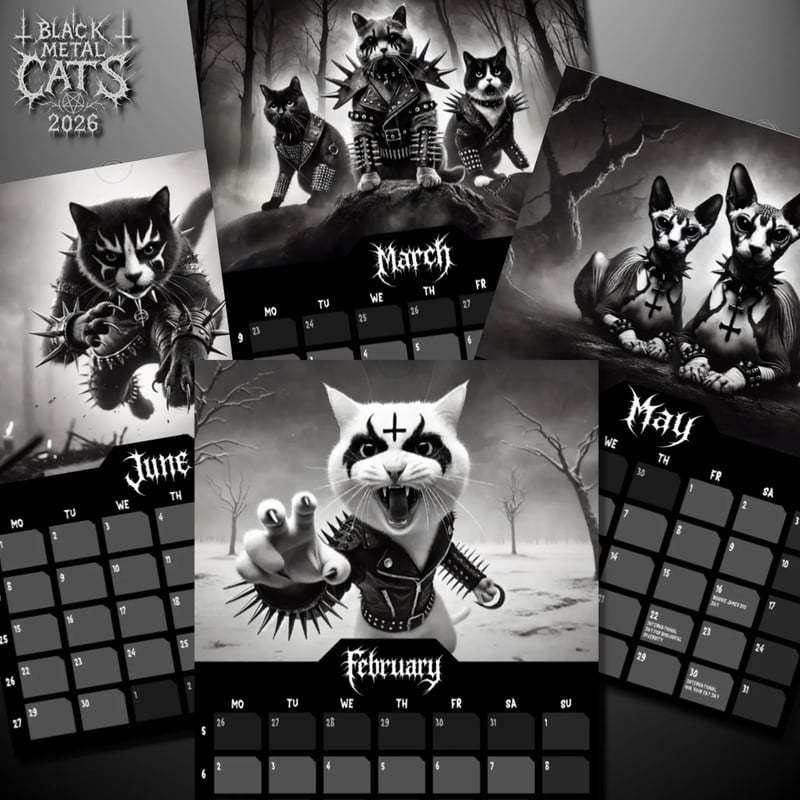 🤘Black Metal Cats 2026 Wall Calendar