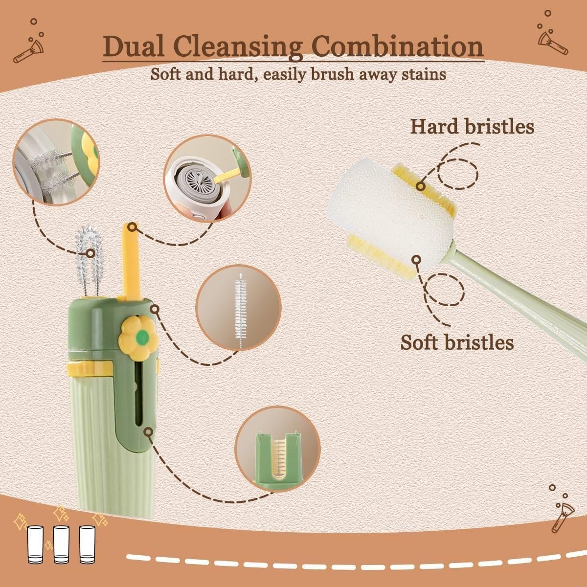 5-in-1 Bottle Cleaning Brush (Multifunctional) – For Cup Lid Cleaning & Home Kitchen Tasks