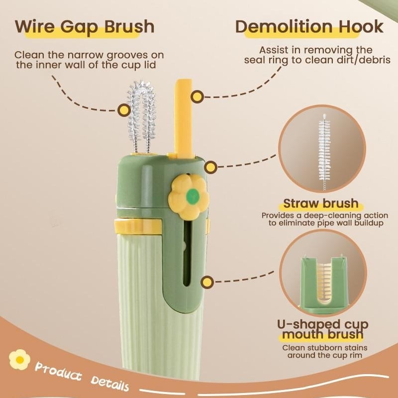 5-in-1 Bottle Cleaning Brush (Multifunctional) – For Cup Lid Cleaning & Home Kitchen Tasks