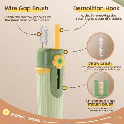 5-in-1 Bottle Cleaning Brush (Multifunctional) – For Cup Lid Cleaning & Home Kitchen Tasks