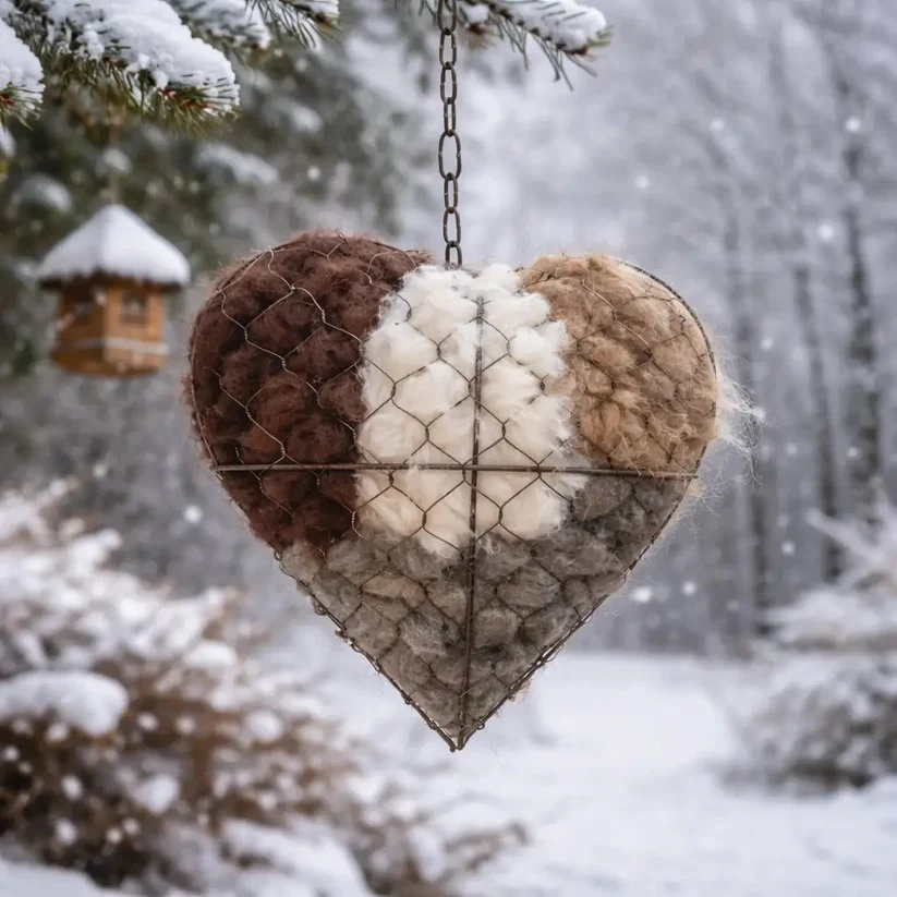🕊️ Handmade Alpaca Fiber Bird Nesting Heart