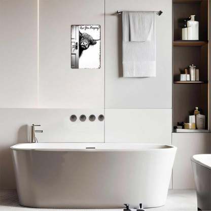 Vintage Highland Cow Sign – Funny"Are You Pooping?" Wall Decor😂