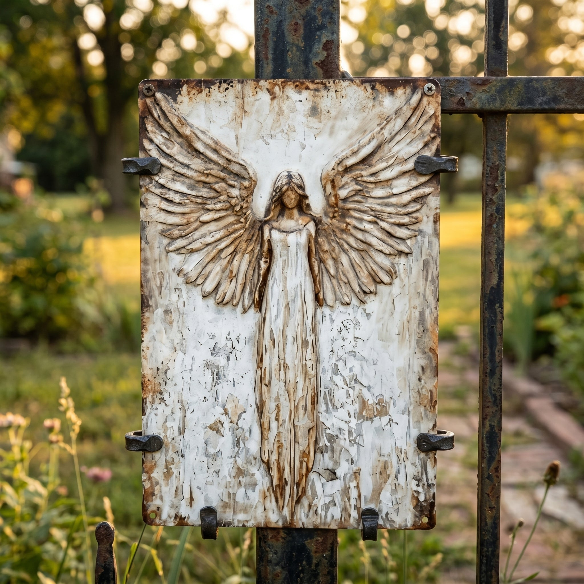 Rustic Guardian Angel Metal Wall Art