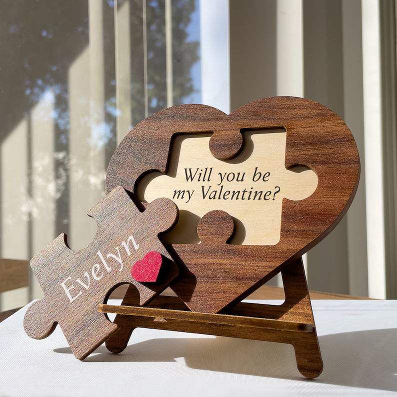 Personalized Heart Puzzle Walnut Decorative Ornament
