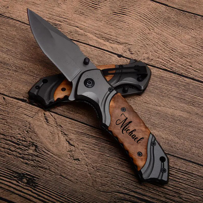 Artisan Handmade Wilderness Survival Defense Military Short Folding Knife - Custom Hand Engraving Available