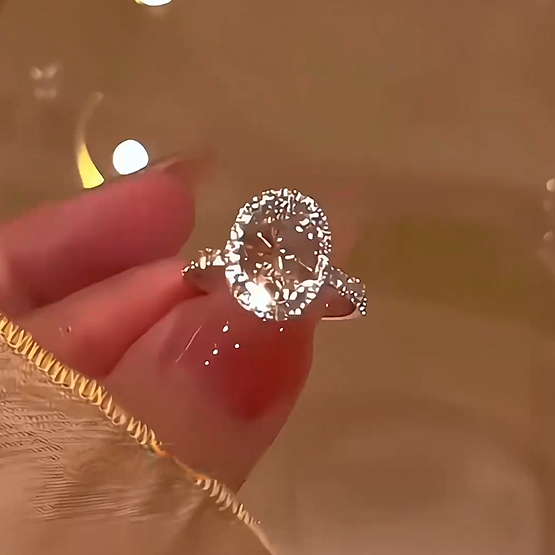 925 Sterling Silver Full Star Oversized Dove Egg Moissan Diamond Ring, Handmade with 266 Moissan Diamonds-Autumncos