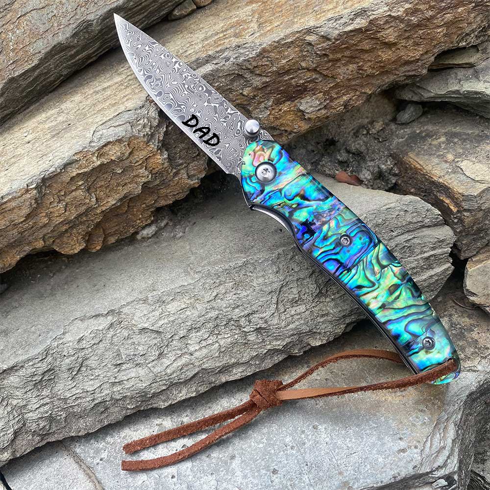 Damascus Knife Handmade Colored Folding Knife