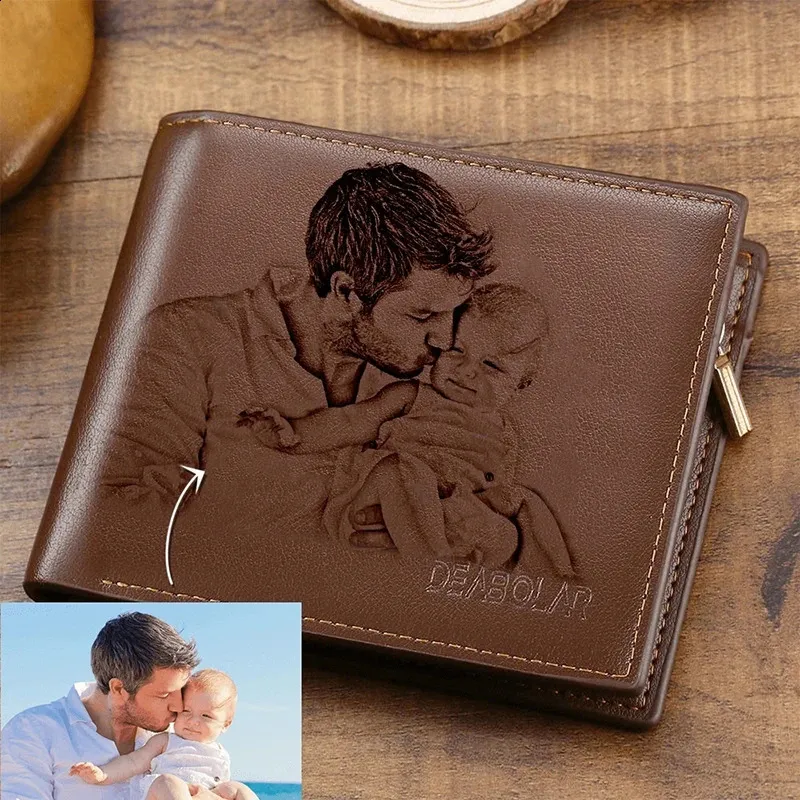 High Quality Personalized Leather Wallet with Customized Photo and Text Engraving - For Men, Husbands, Fathers, Sons, Personalized Gifts for Birthdays, Anniversaries, Christmas, Thanksgiving