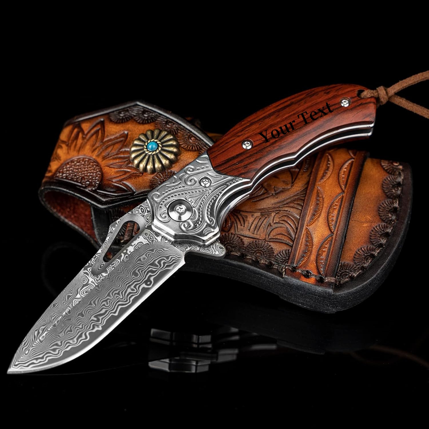 Artisan-Crafted 512-Layer Damascus Steel Folding Knife – Custom Hand Engraving Available
