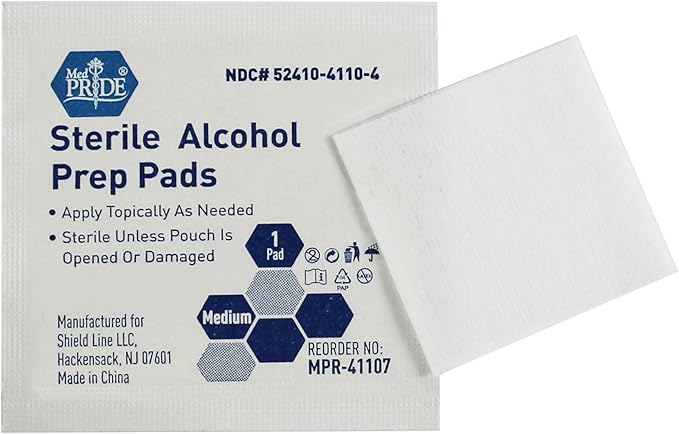 Jewelry Cleaning Alcohol Cotton, Medical-Grade, Sterile, Individually-Wrapped, Antiseptic, Medium Square Size, 2ply