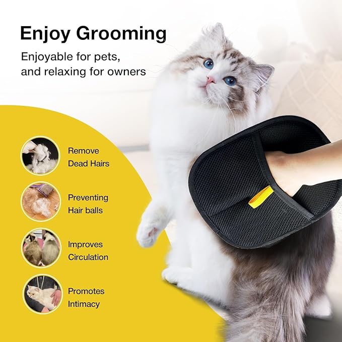 Double-sided pet grooming gloves, reusable, anti-static, effective hair removal