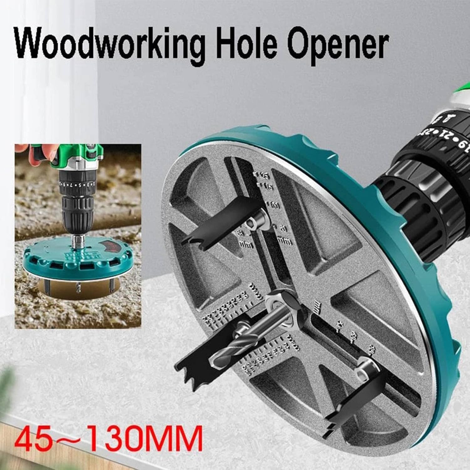 Adjustable Punching Saw, Wear 45-130mm Accurate Cutting Aluminum Alloy Panel Round Hole Opener Tool with 3 Blades for Wood Plywood Gypsum