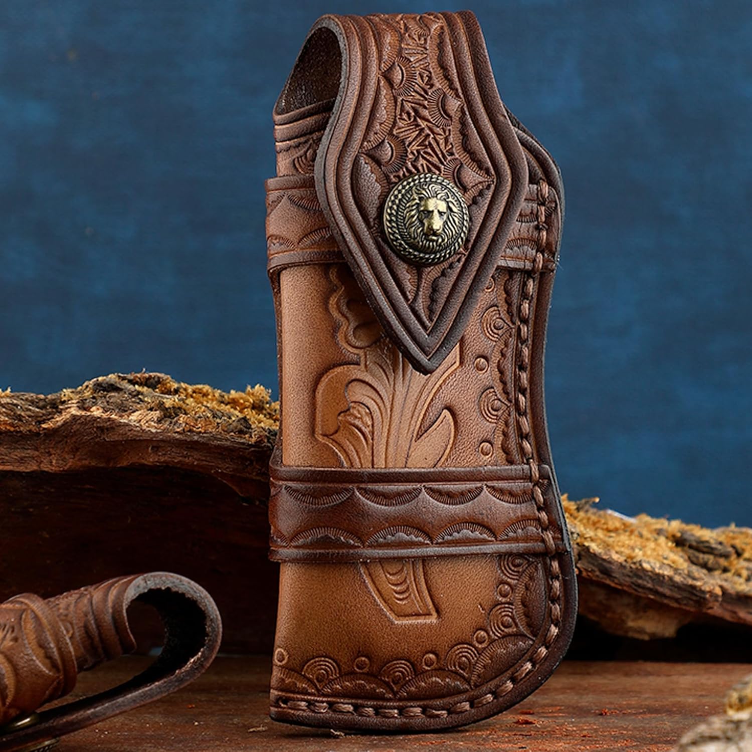 Handmade Fine Damascus Folding Knife Leather Sheath