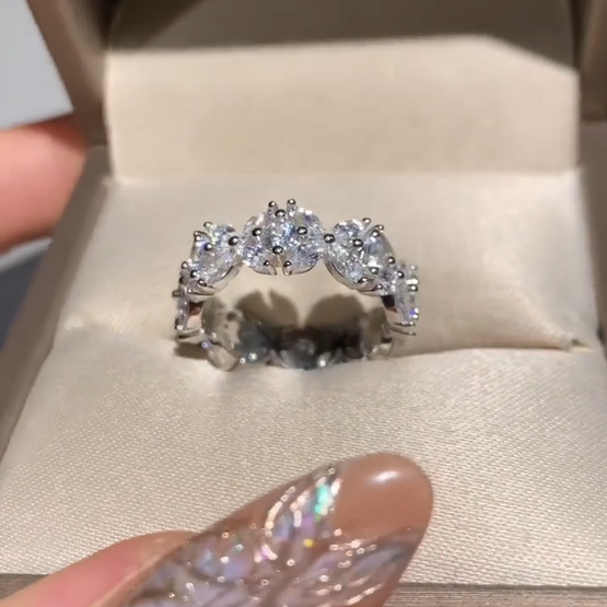 🎁925 Sterling Silver Full Star River Moissan Diamond Ring, Handmade with 266 Moissan Diamonds💖