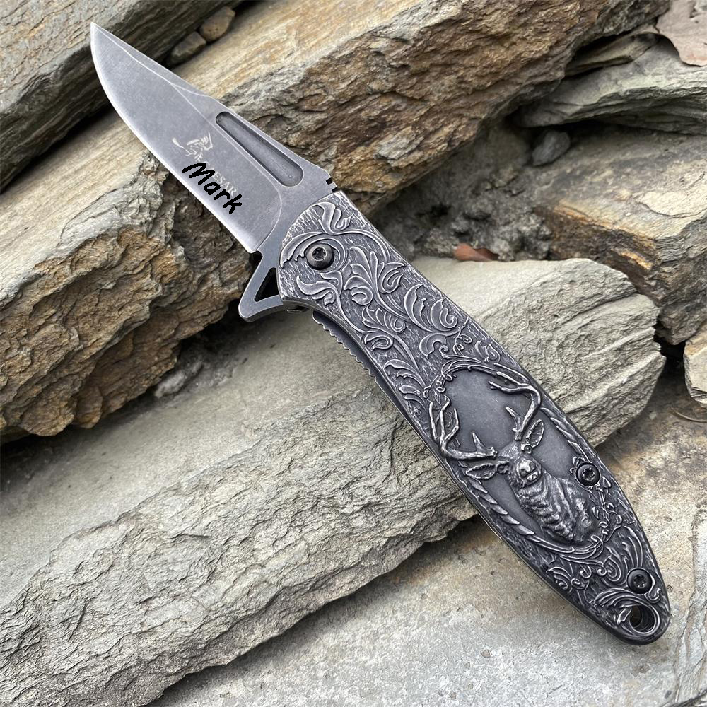 Fantastic Reindeer in the Mirror Folding Knife