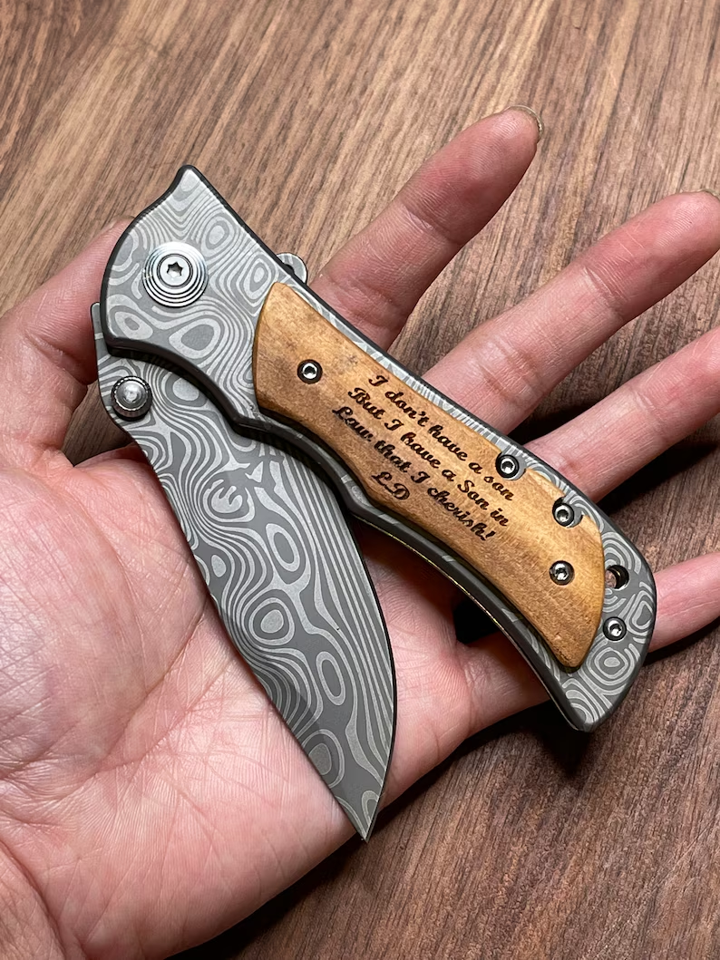 Nameless | Your story is written with this 512-ply Damascus Steel Folding Knife - Custom Hand Engraved