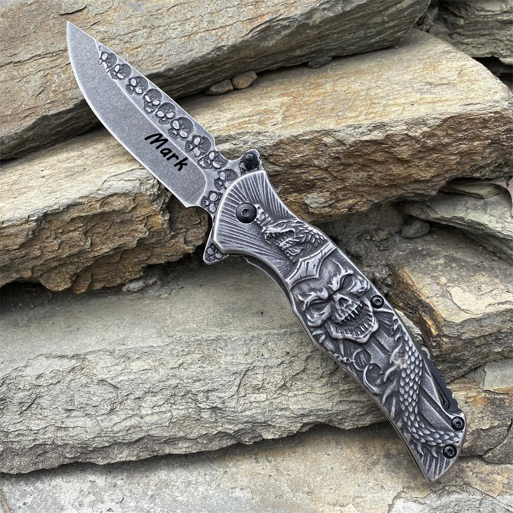 Snake Skull Relief Folding Knife