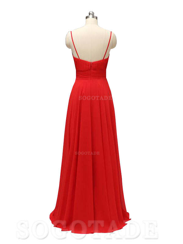 Honest Chiffon Spaghetti Straps Slit Long Bridesmaid Dresses prom shop dresses