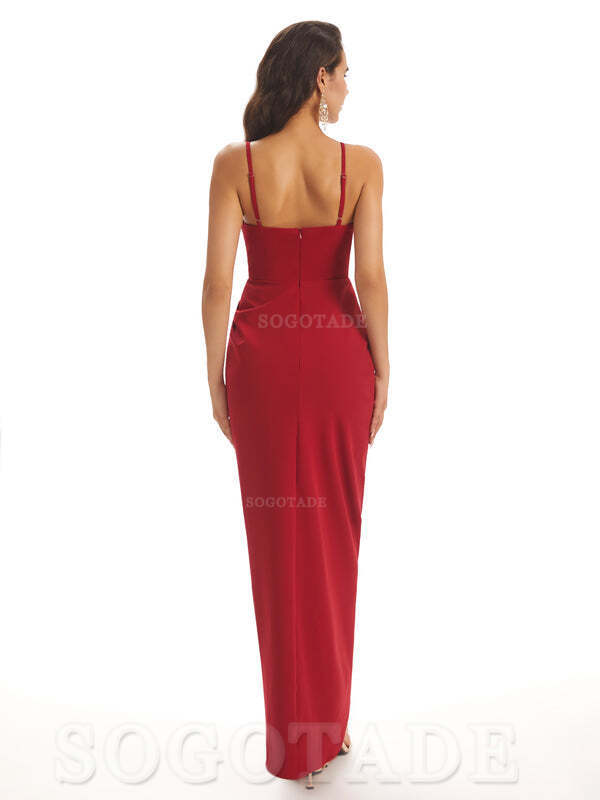 Simple Soft Satin Spaghetti Straps Mermaid Midi Bridesmaid Dresses prom shop dresses
